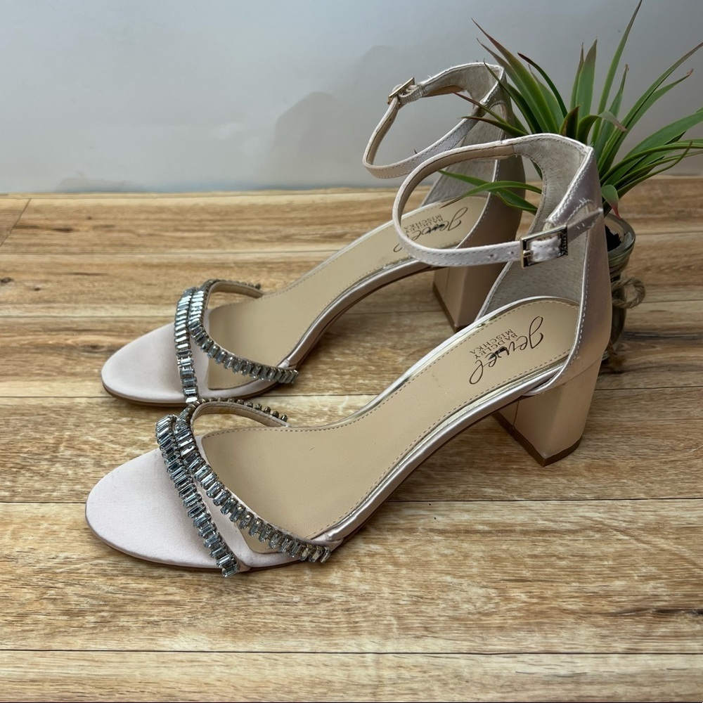 Badgley Mischka Joanne Embellished Block Heel Sandal sz 7.5